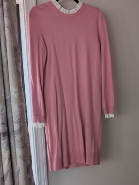 Boden Pink Long Sleeve Ruffle-Trim Knit Dress
